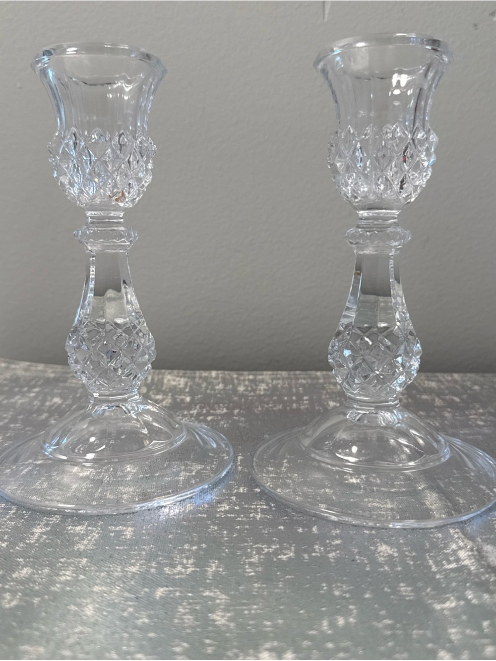 Crystal-Style Clear Glass Taper Candle Holders - Pair